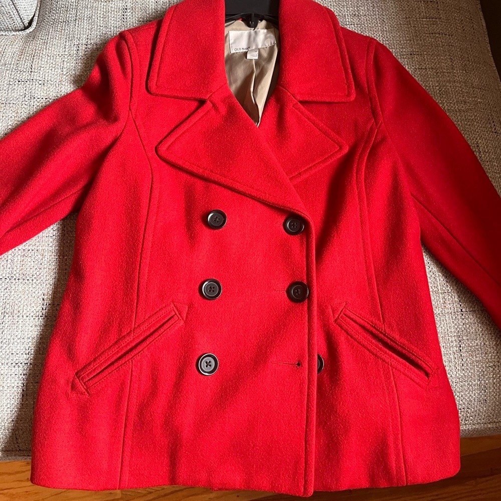 Old Navy Bright Red Pea Coat